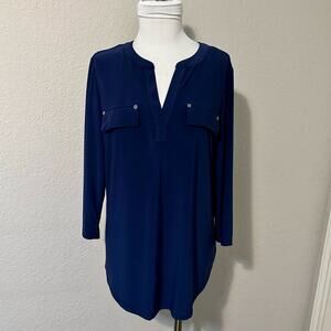 Jones New York Navy V-Neck Blouse